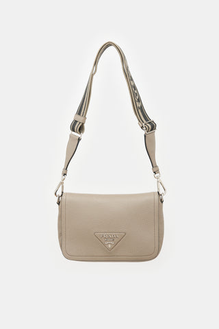 Prada Leather Logo Plaque Flap Bag
