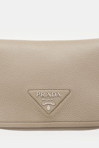 Prada Leather Logo Plaque Flap Bag