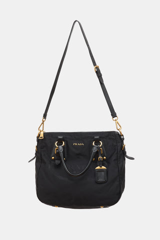 Prada Leather & Nylon Jacquard Bag