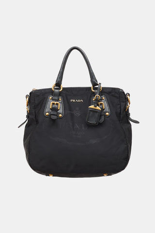 Prada Leather & Nylon Jacquard Bag