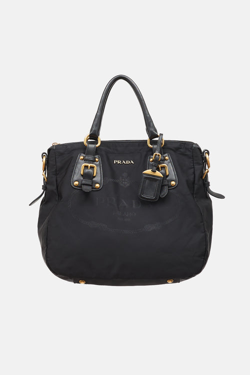 Prada Leather & Nylon Jacquard Bag