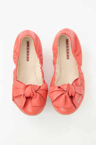 Prada Leather Bow Scrunch Flat
