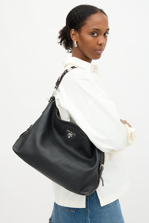 Prada Leather Buckle Shoulder Bag