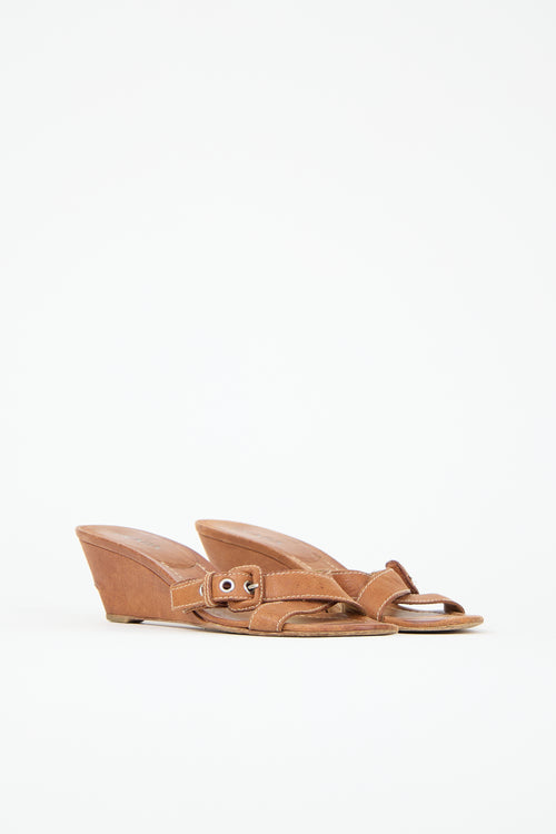 Prada Leather Buckle Wedge Heel