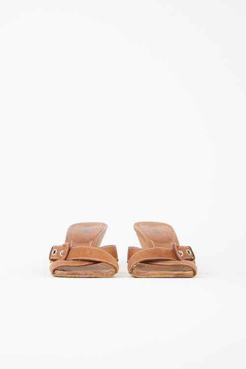 Prada Leather Buckle Wedge Heel