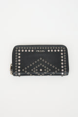 Prada Leather Embellished Zip Wallet