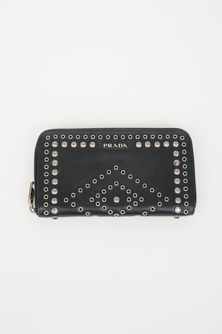 Prada Leather Embellished Zip Wallet