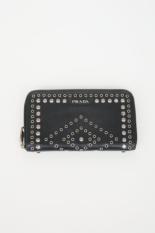 Prada Leather Embellished Zip Wallet