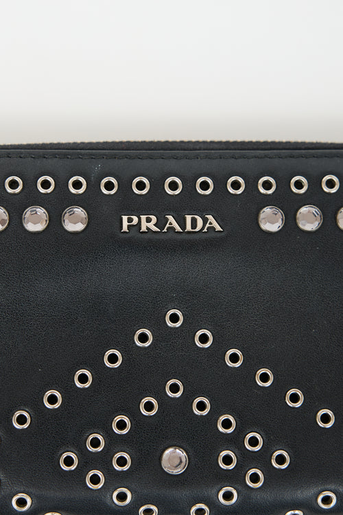 Prada Leather Embellished Zip Wallet
