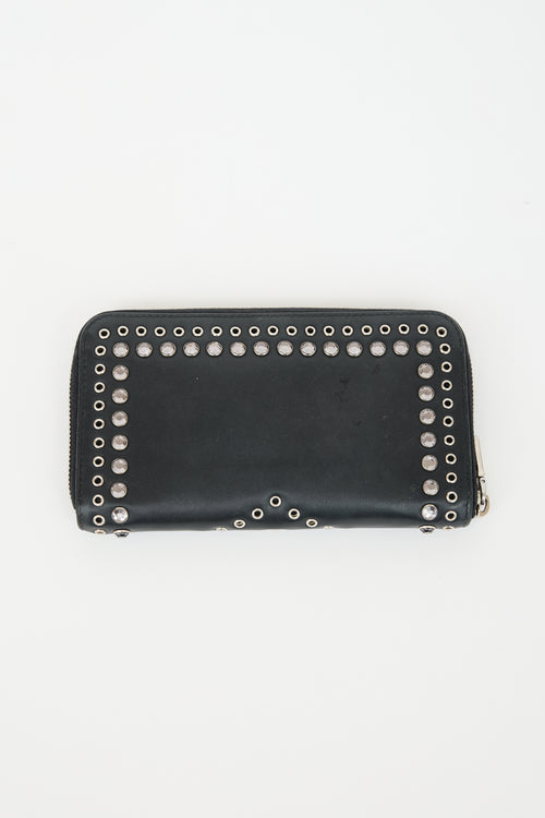 Prada Leather Embellished Zip Wallet