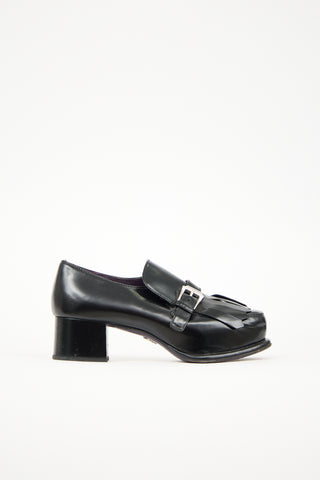 Prada Leather Fringe Heeled Loafer