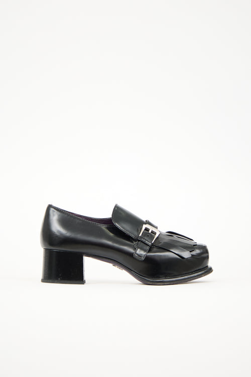 Prada Leather Fringe Heeled Loafer
