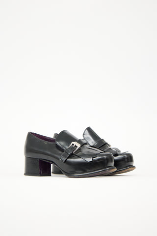 Prada Leather Fringe Heeled Loafer