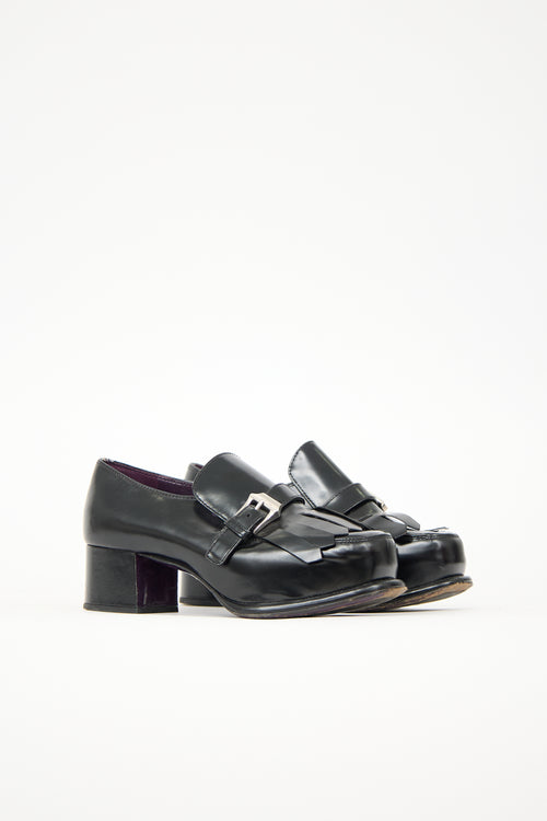 Prada Leather Fringe Heeled Loafer