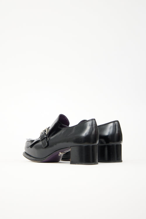 Prada Leather Fringe Heeled Loafer