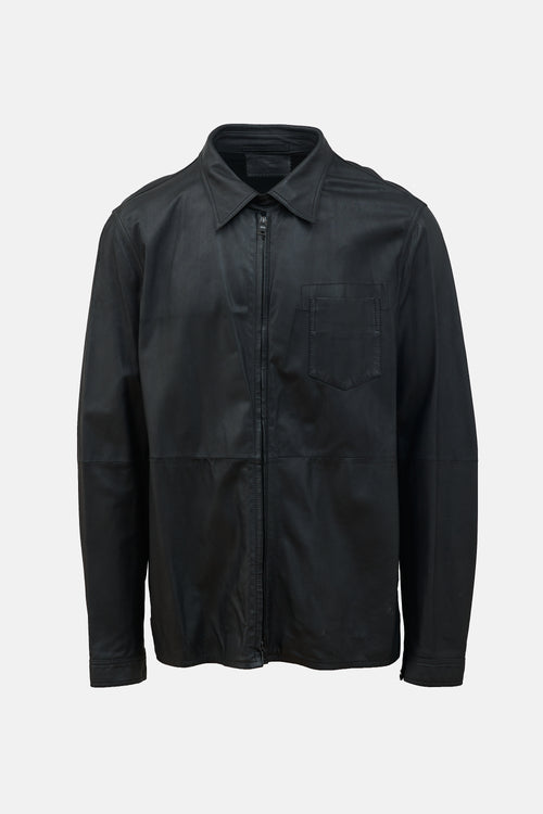 Prada Leather Zip Shirt Jacket