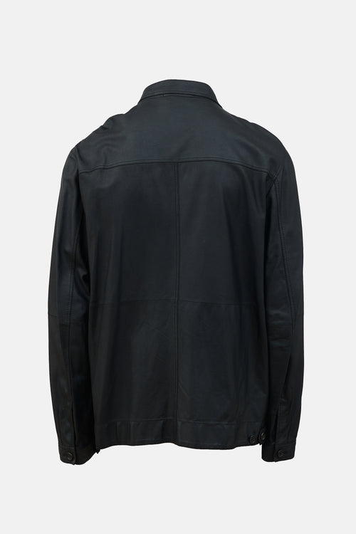 Prada Leather Zip Shirt Jacket