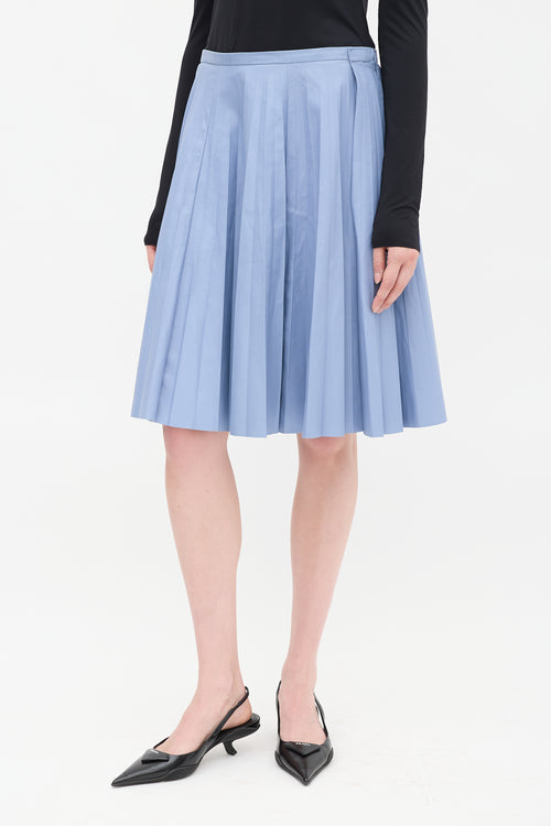 Prada Light Blue Leather Pleated Midi Skirt