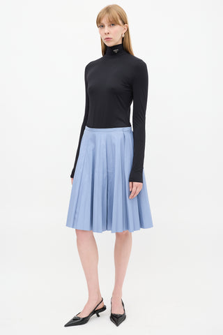 Blue leather pleated skirt best sale