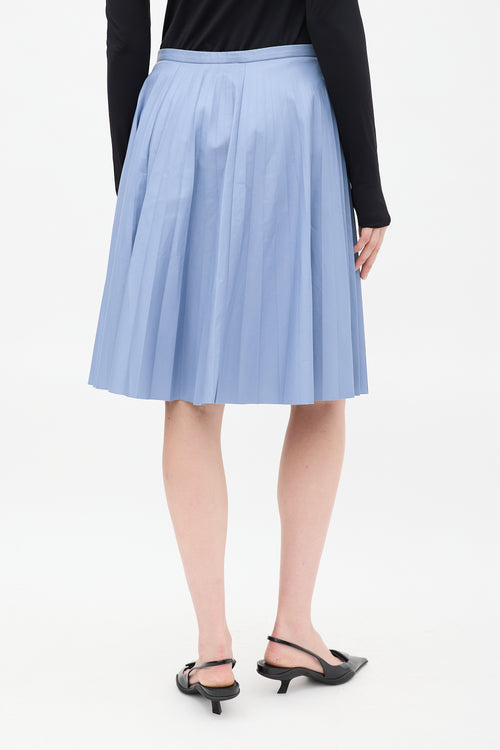 Prada Light Blue Leather Pleated Midi Skirt