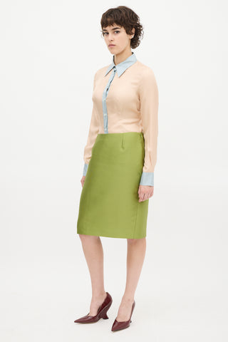 Prada Light Pink & Blue Silk Contrast Shirt