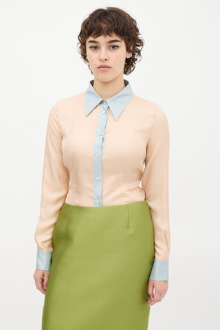 Prada Light Pink & Blue Silk Contrast Shirt