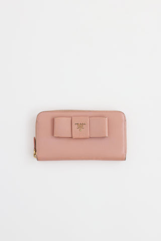 Saffiano Bow Zip Wallet