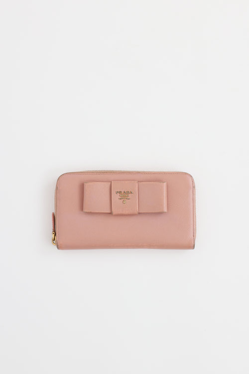 Saffiano Bow Zip Wallet