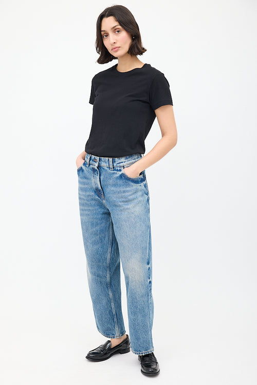 Prada Light Wash High Waist Logo Jeans