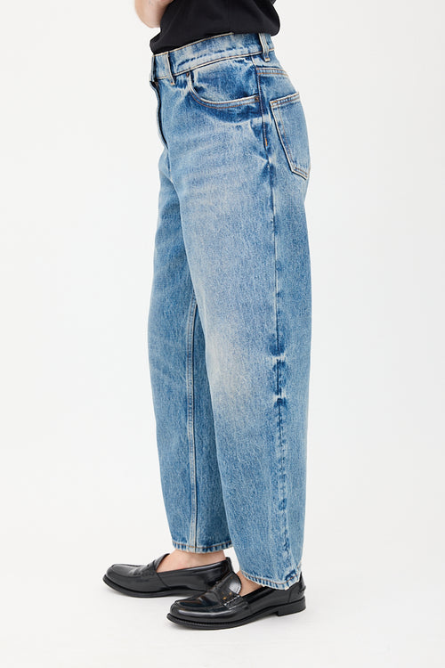 Prada Light Wash High Waist Logo Jeans