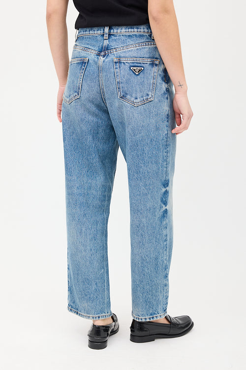 Prada Light Wash High Waist Logo Jeans