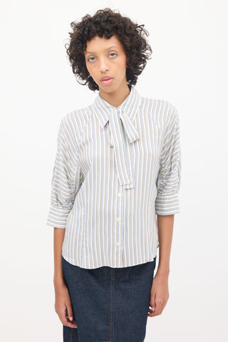 Prada Light Blue & Multicolour Striped Gathered Shirt