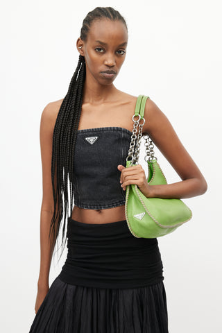Prada Lime Green Leather & Silver Chain Shoulder Bag