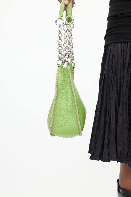 Prada Lime Green Leather & Silver Chain Shoulder Bag