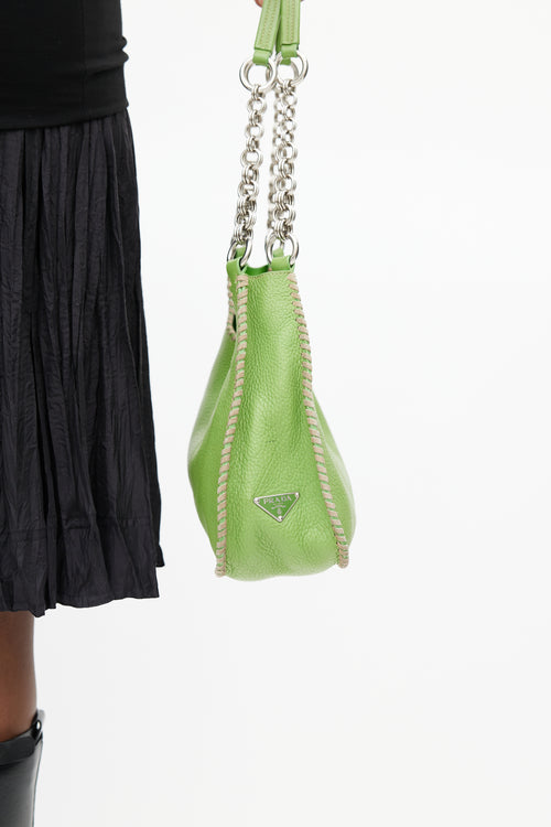 Prada Lime Green Leather & Silver Chain Shoulder Bag