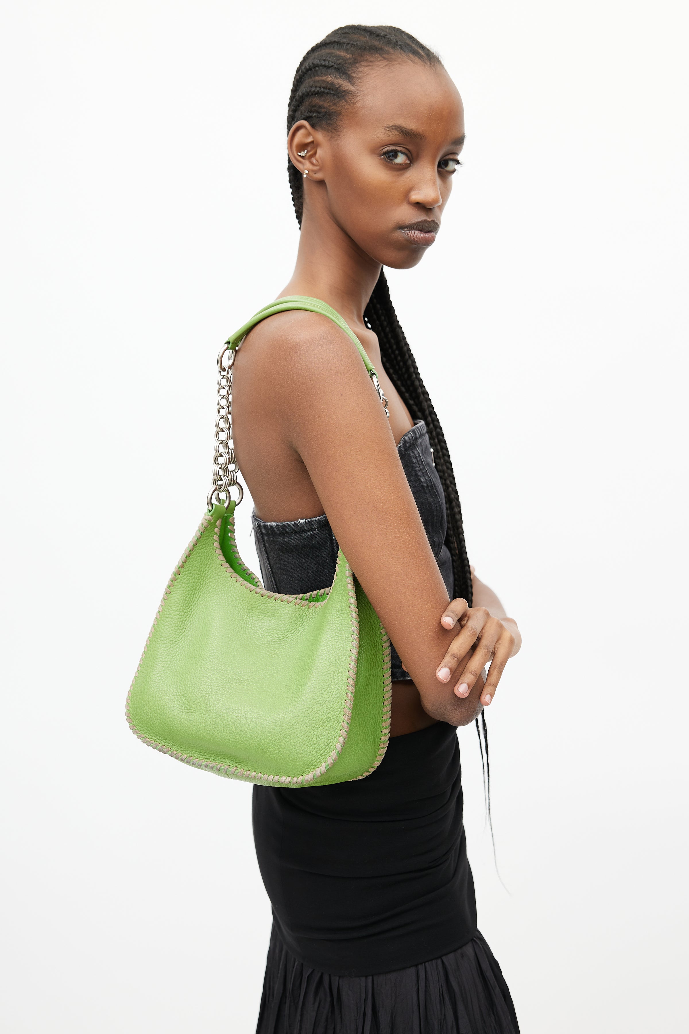 Prada // Lime Green Leather & Silver Chain Shoulder Bag – VSP