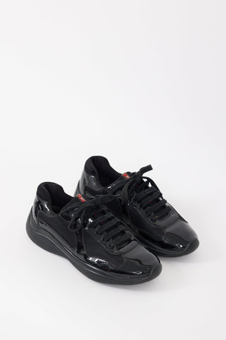 Prada Linea Rossa Black Patent Leather America's Cup Sneaker