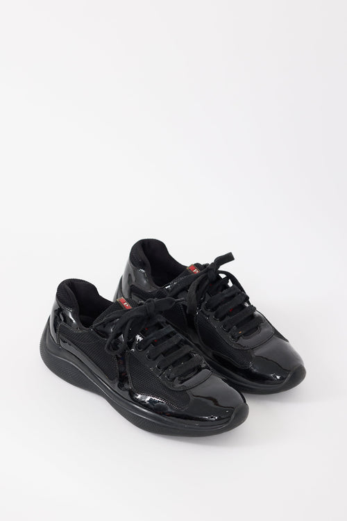 Prada Linea Rossa Black Patent Leather America's Cup Sneaker