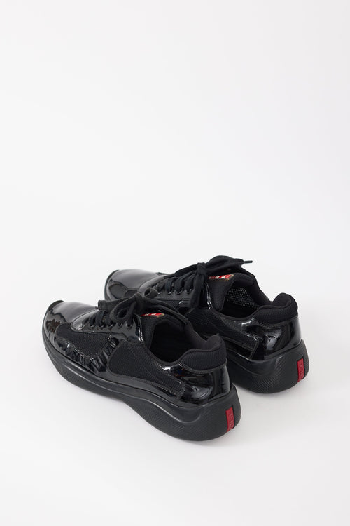 Prada Linea Rossa Black Patent Leather America's Cup Sneaker