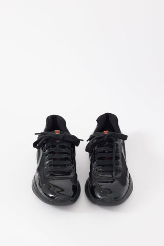 Prada Linea Rossa Black Patent Leather America's Cup Sneaker
