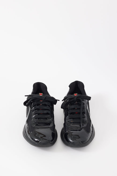Prada Linea Rossa Black Patent Leather America's Cup Sneaker