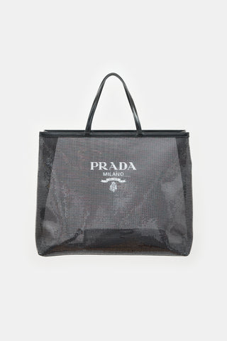 Prada Mesh Sequin Logo Tote Bag