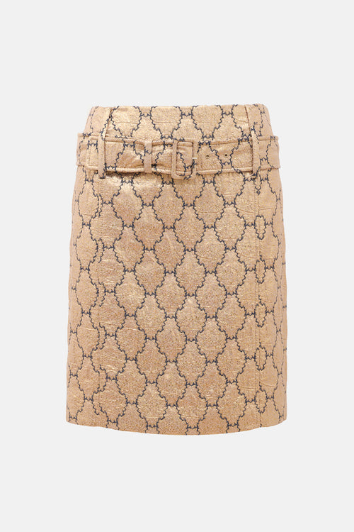 Prada Metallic Brocade Belted Skirt