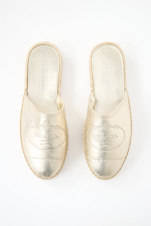 Prada Metallic Leather Espadrille Mule