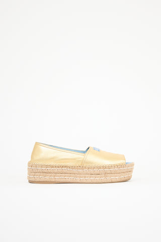 Prada Metallic Leather Platform Espadrille