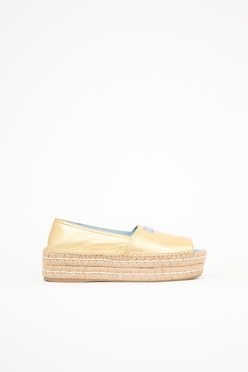 Prada Metallic Leather Platform Espadrille