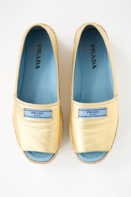 Prada Metallic Leather Platform Espadrille