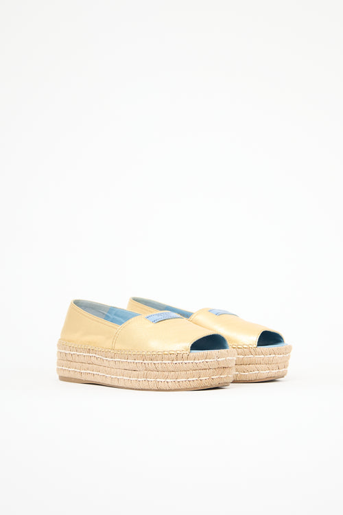 Prada Metallic Leather Platform Espadrille