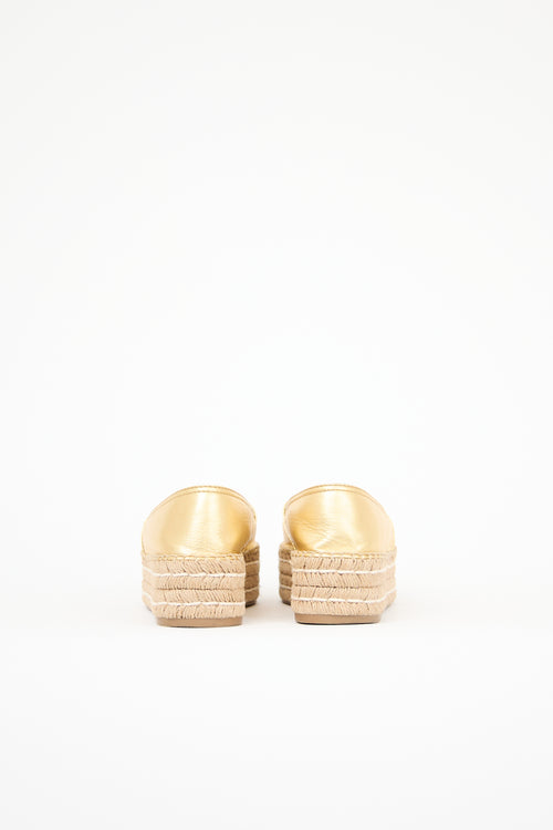 Prada Metallic Leather Platform Espadrille
