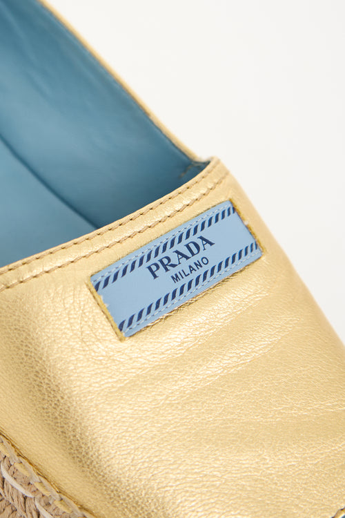 Prada Metallic Leather Platform Espadrille